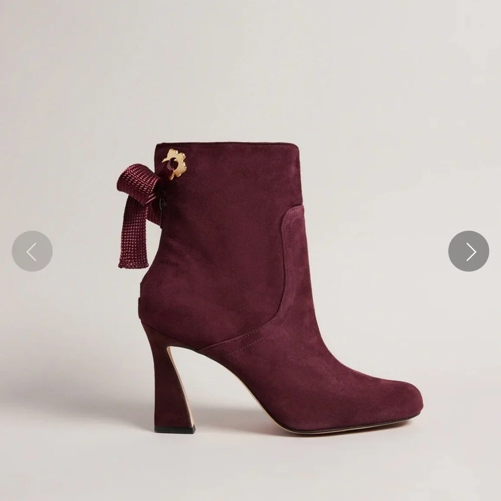 Ted Baker Haraya leather Women’s Burgundy Suede Ankle Boots with Ribbon Detail